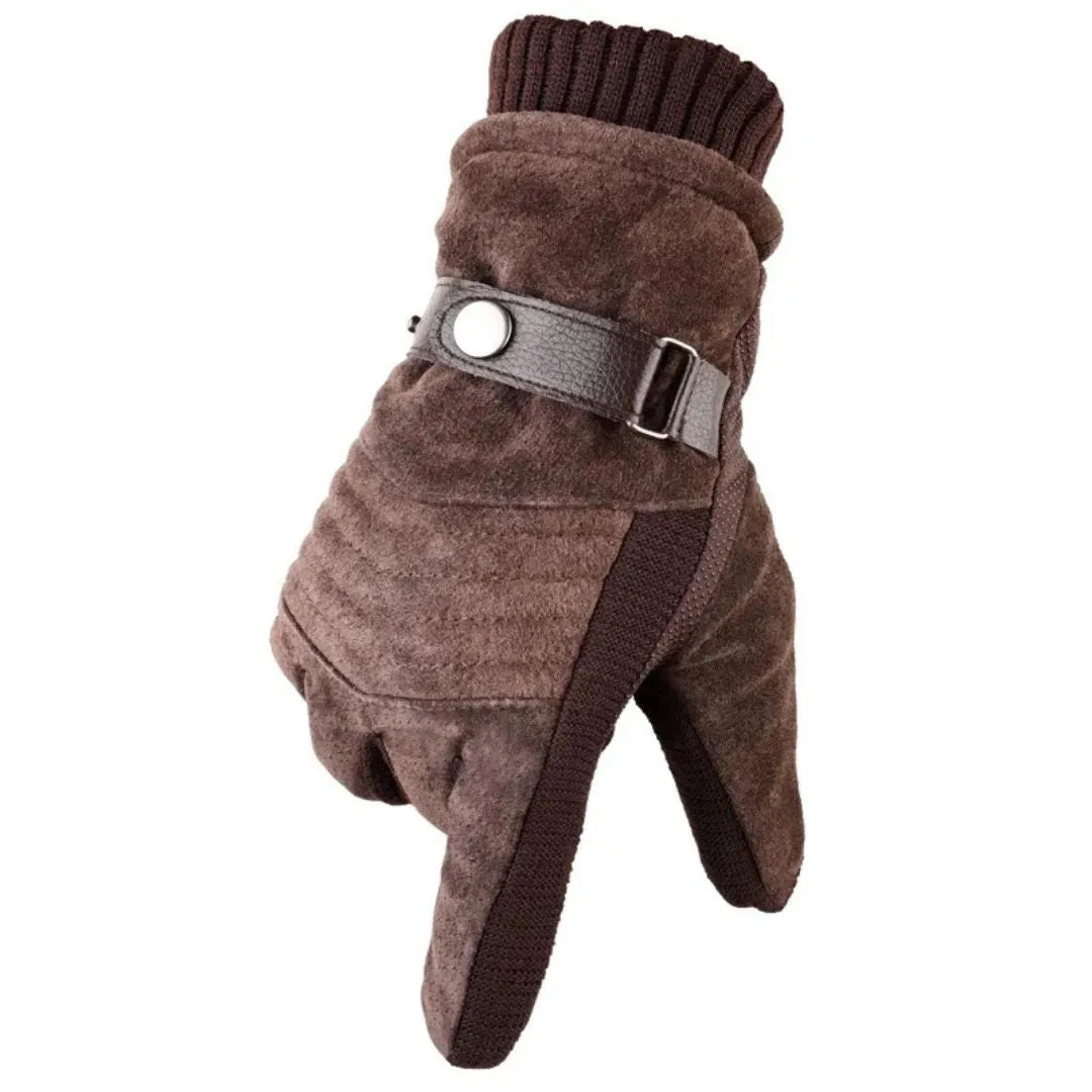Suede Touchscreen Winter Gloves with Leather Accents