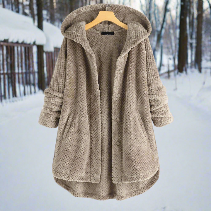 Bathrobe - Textured Fleece - Long and Loose Fit - Button Closure with Pockets