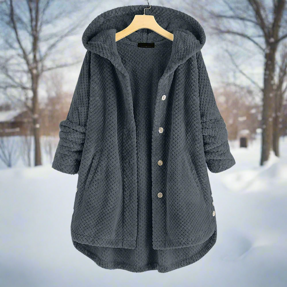 Bathrobe - Textured Fleece - Long and Loose Fit - Button Closure with Pockets