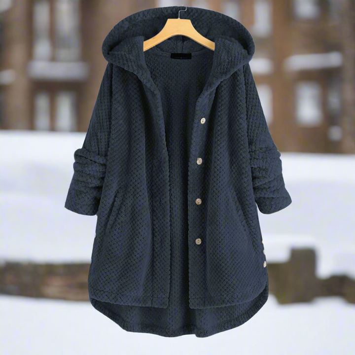 Bathrobe - Textured Fleece - Long and Loose Fit - Button Closure with Pockets
