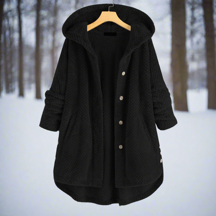 Bathrobe - Textured Fleece - Long and Loose Fit - Button Closure with Pockets