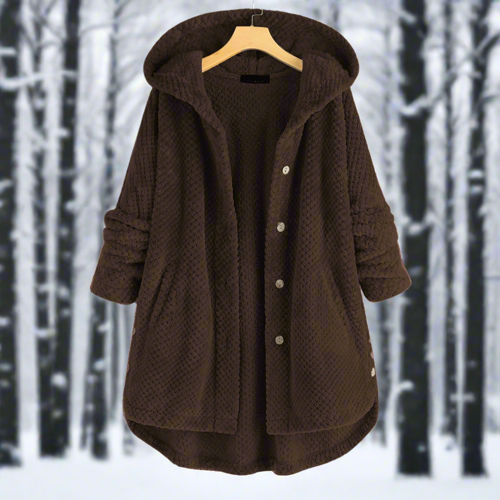 Bathrobe - Textured Fleece - Long and Loose Fit - Button Closure with Pockets