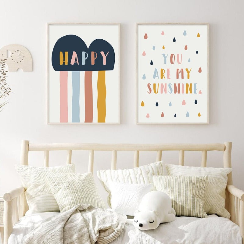 Happy Color You Are My Sunshine Nursery - Canvas Wall Art Print