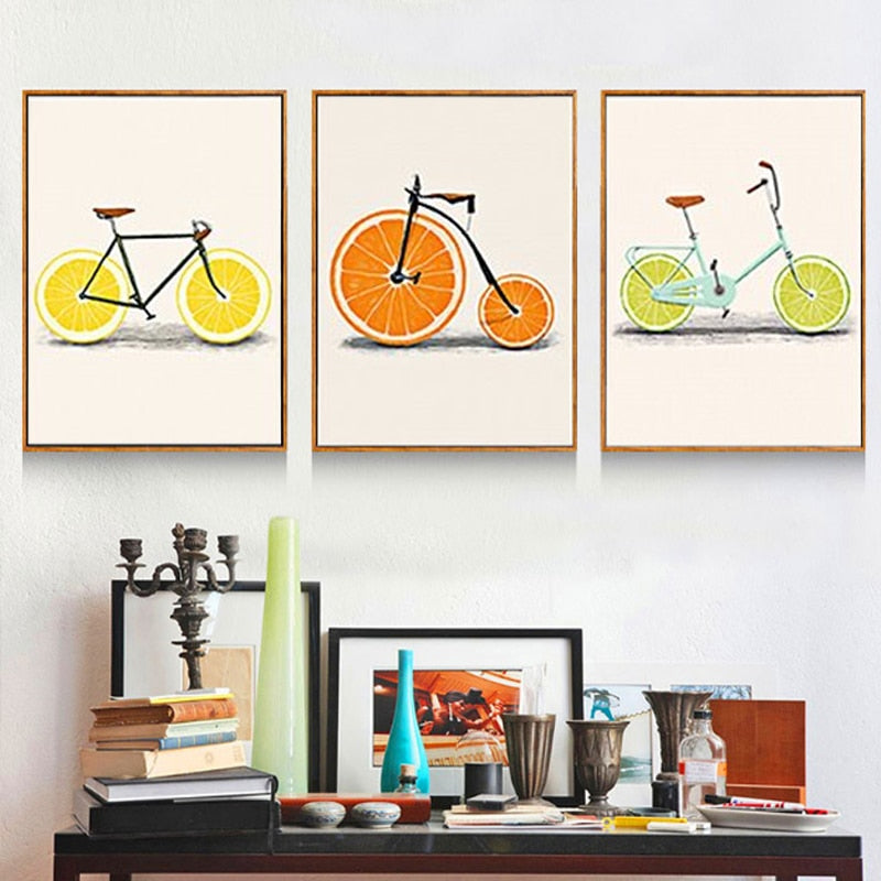 Minimalist Fashion Fruit Bike - Canvas Wall Art Print