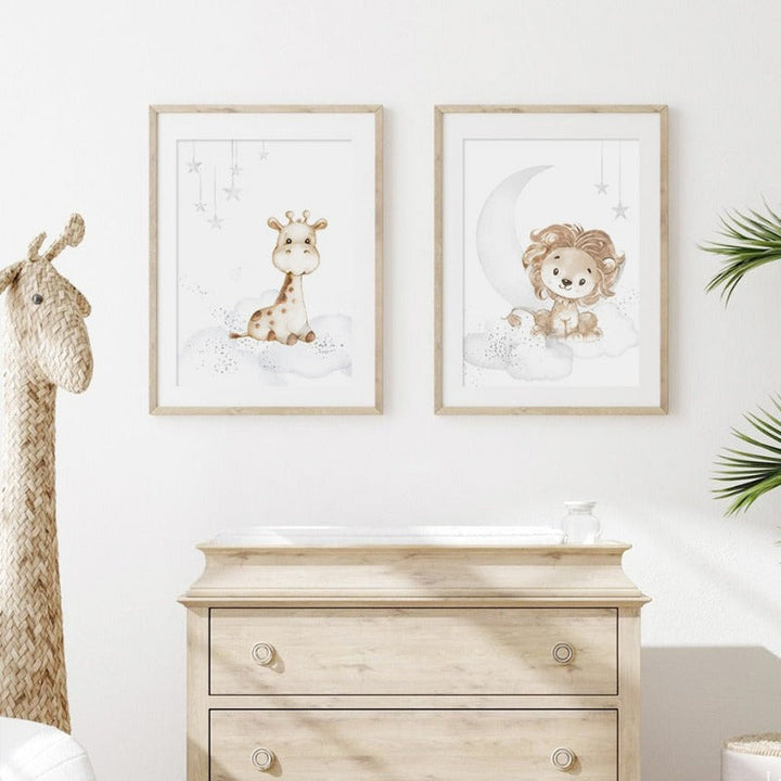 Cute Cartoon African Animals Nursery - Canvas Wall Art Print