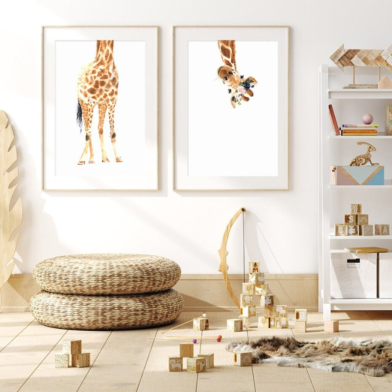 Cute Giraffe Dream Watercolor - Canvas Wall Art Print
