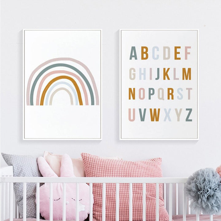 Cute Rainbow Nursery Alphabet - Canvas Wall Art Print