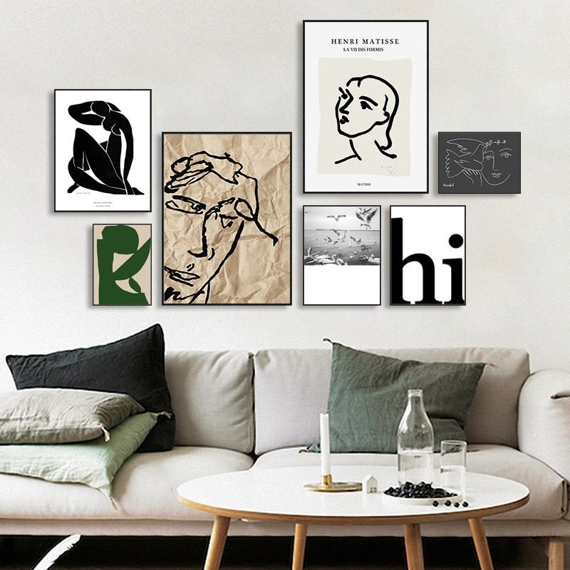 Vintage European Matisse Line Figure - Canvas Wall Art Print