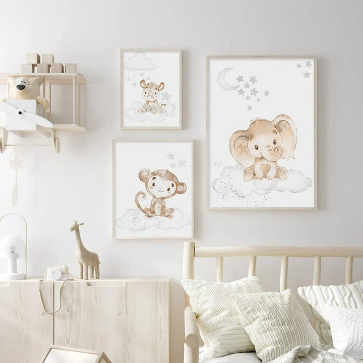 Cute Cartoon African Animals Nursery - Canvas Wall Art Print