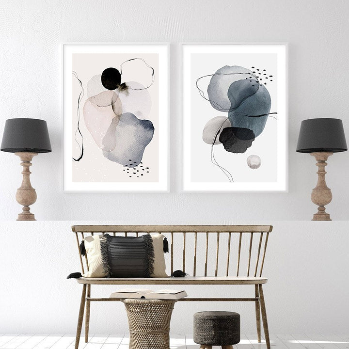 Dark Abstract Watercolor Circles - Canvas Wall Art Print