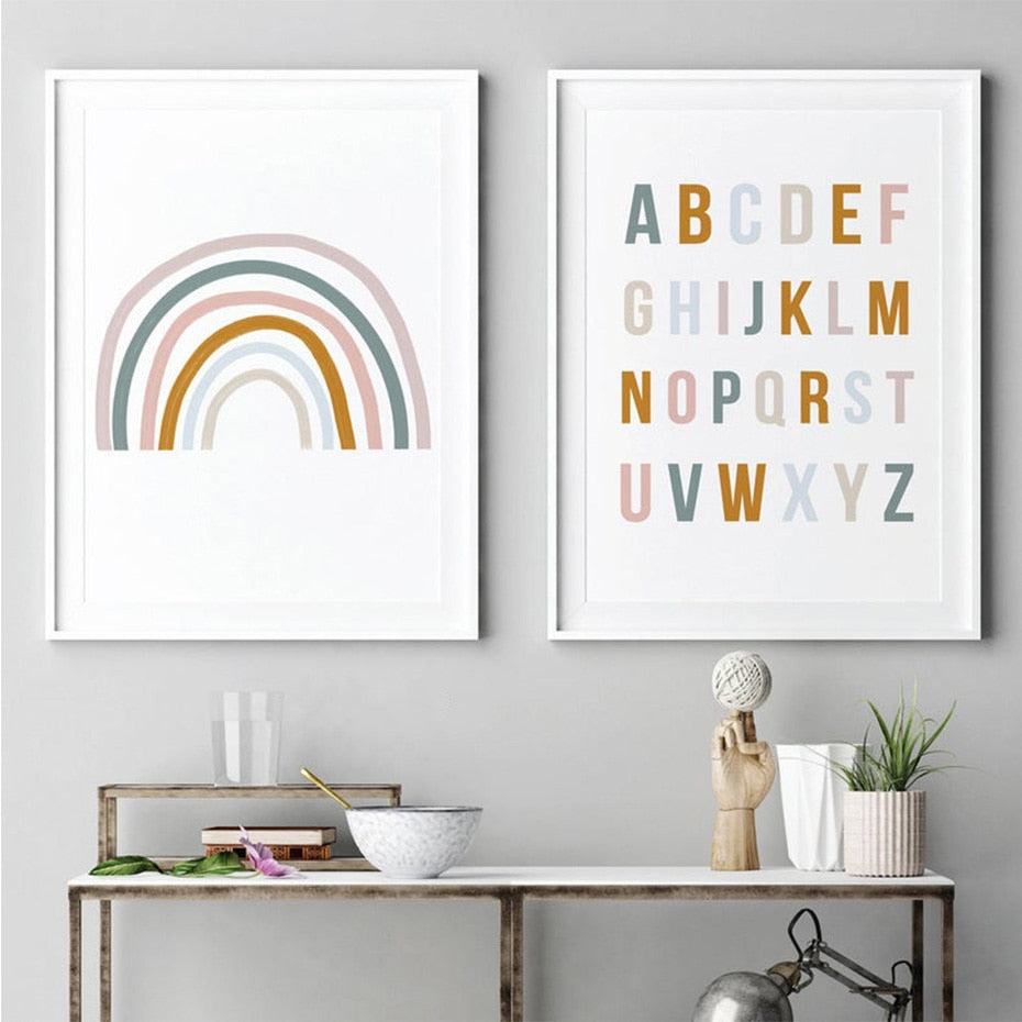 Cute Rainbow Nursery Alphabet - Canvas Wall Art Print