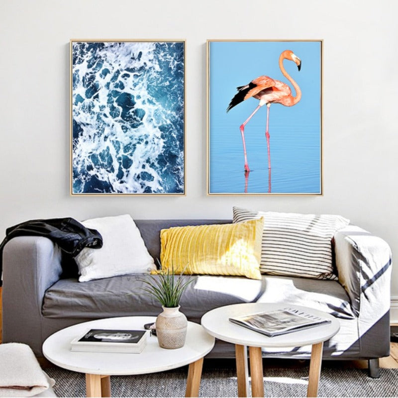 Flamingo In Seascape - Canvas Wall Art Painting