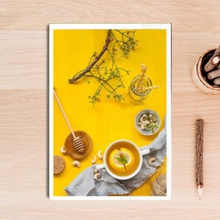 Food Tea Poster Life Quote Yellow Background - Canvas Wall Art Painting