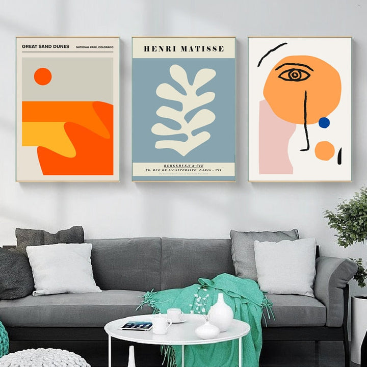 Vintage Abstract Canvas Painting Geometric Wall Art