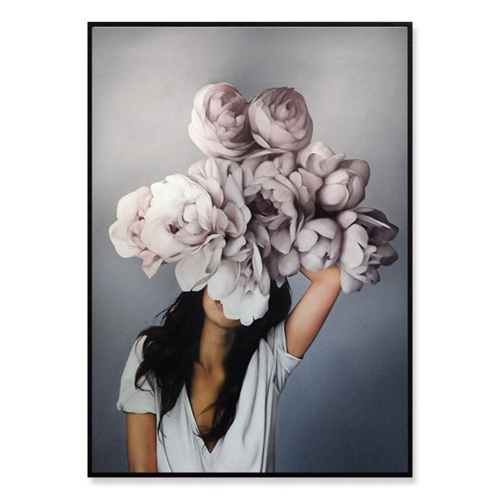 Floral Girl Wall Art Pictures Beauty  - Canvas Wall Art Painting