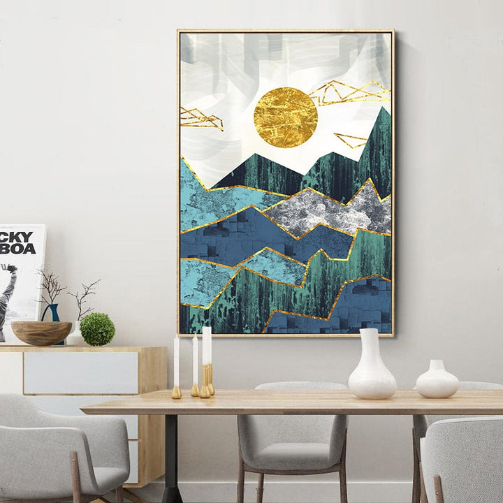 Vintage Abstract Geometric Sunrise Scene Wall Art - Canvas Wall Art Painting