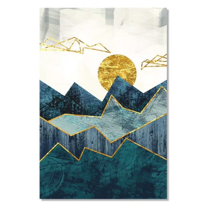 Vintage Abstract Geometric Sunrise Scene Wall Art - Canvas Wall Art Painting
