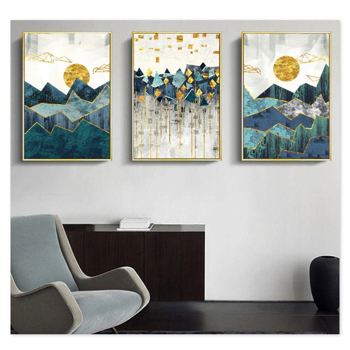 Vintage Abstract Geometric Sunrise Scene Wall Art - Canvas Wall Art Painting