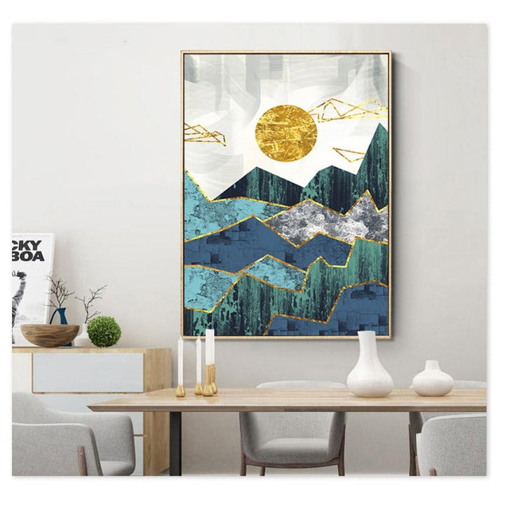 Vintage Abstract Geometric Sunrise Scene Wall Art - Canvas Wall Art Painting