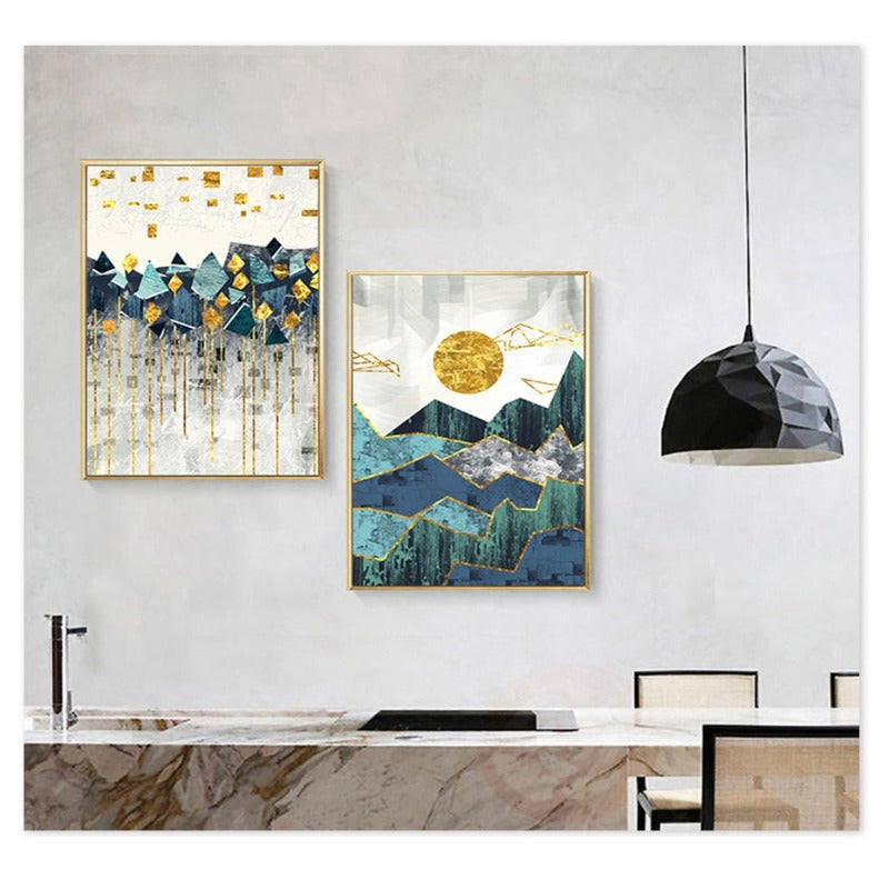 Vintage Abstract Geometric Sunrise Scene Wall Art - Canvas Wall Art Painting