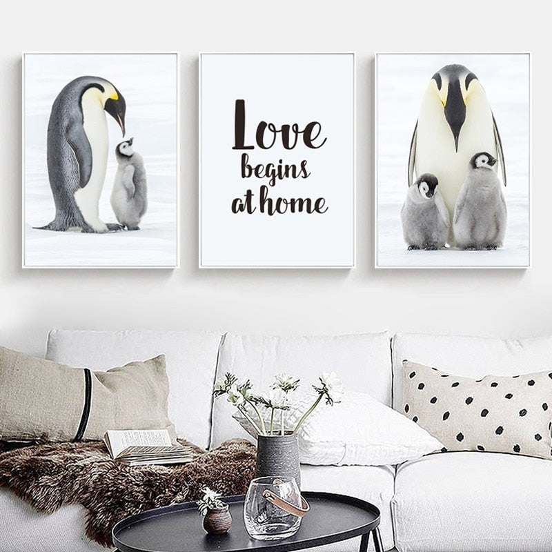Warm Penguin Family - Canvas Wall Art Painting
