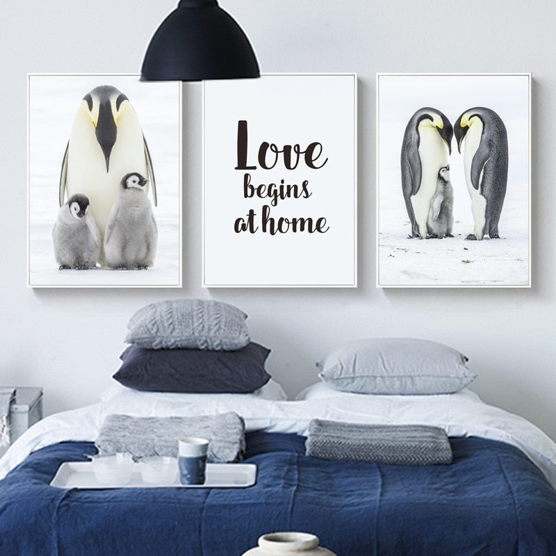 Warm Penguin Family - Canvas Wall Art Painting