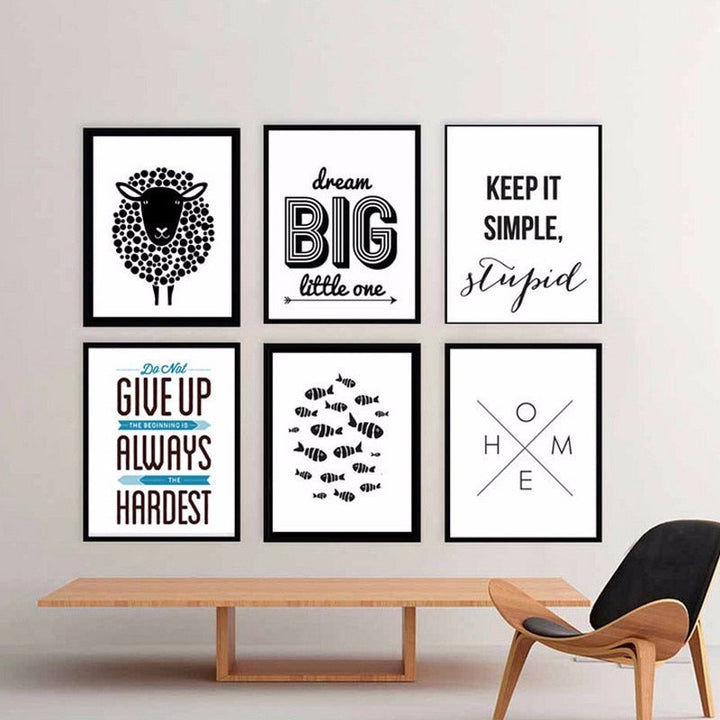 Minimalist Black And White Inspiring Letters - Canvas Wall Art Painting