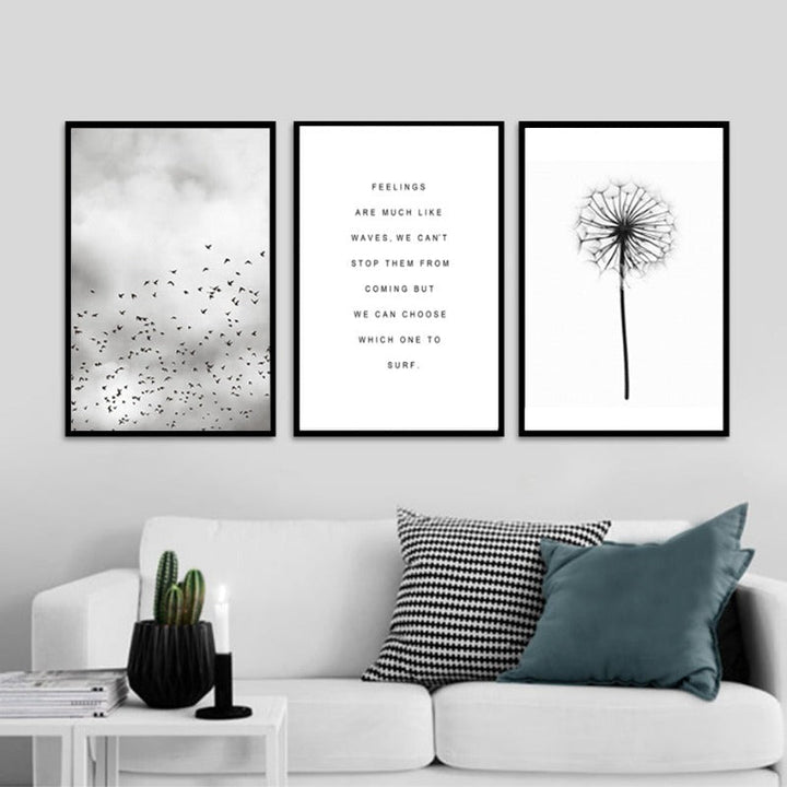 Grey Dandelion Sky Scene Life Quotes  - Canvas Wall Art Painting