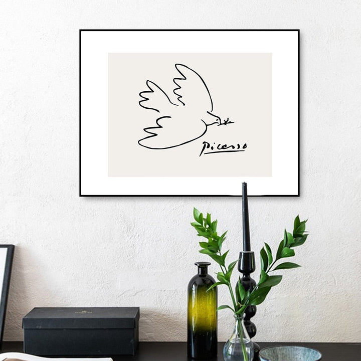Vintage Abstract Figure Dove Minimalist - Canvas Wall Art Painting