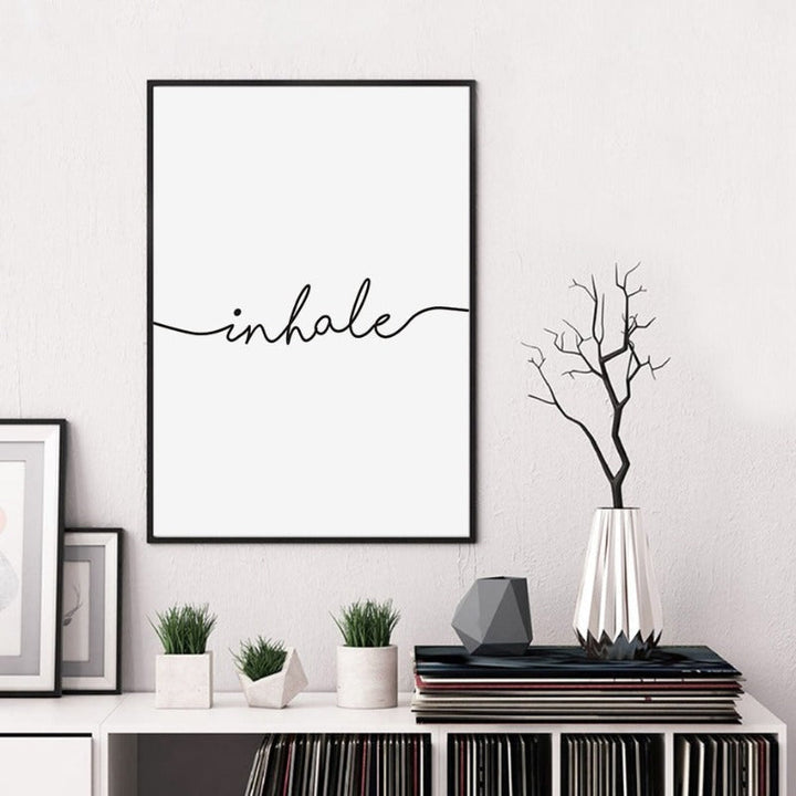 Minimalist Black White Exhale Inhale Letters - Canvas Wall Art Painting