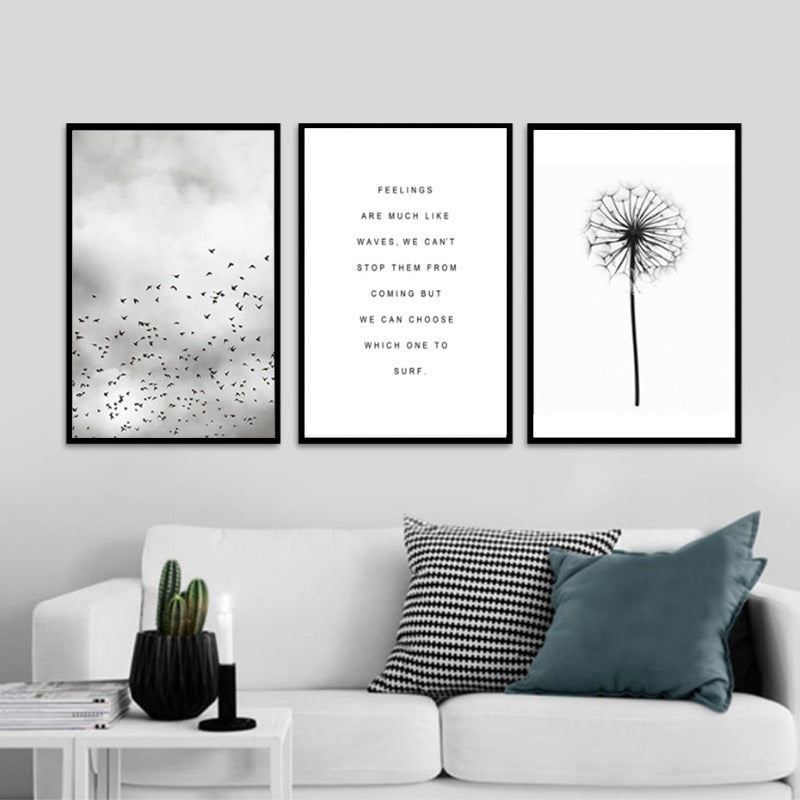 Grey Dandelion Sky Scene Life Quotes  - Canvas Wall Art Painting