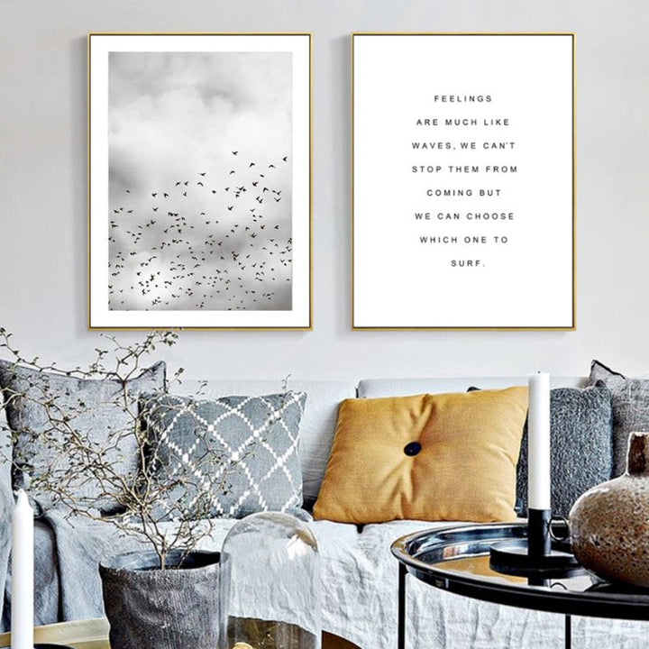 Grey Dandelion Sky Scene Life Quotes  - Canvas Wall Art Painting