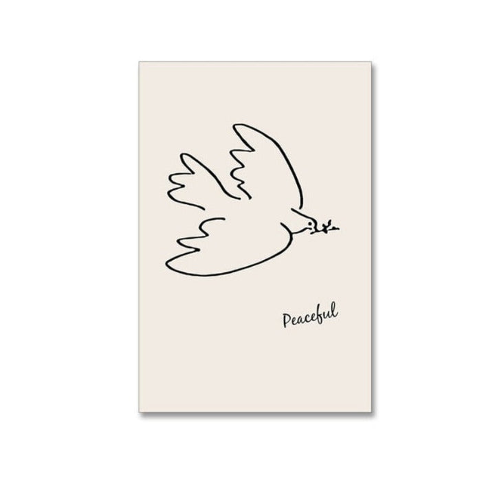Vintage Abstract Figure Dove Minimalist - Canvas Wall Art Painting