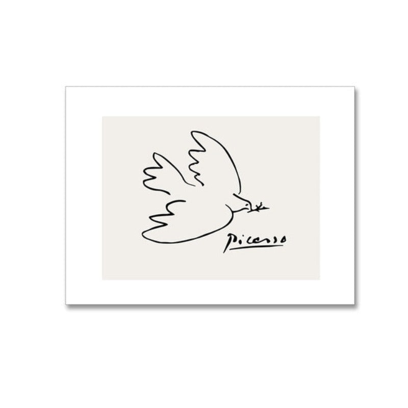 Vintage Abstract Figure Dove Minimalist - Canvas Wall Art Painting