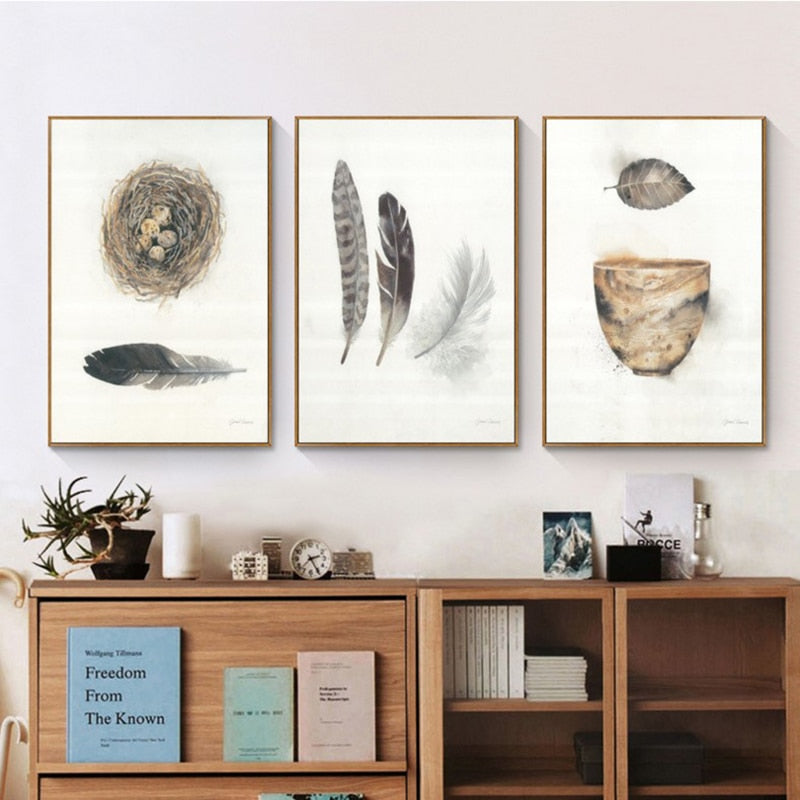 Vintage Abstract Beautiful Feather - Canvas Wall Art Painting