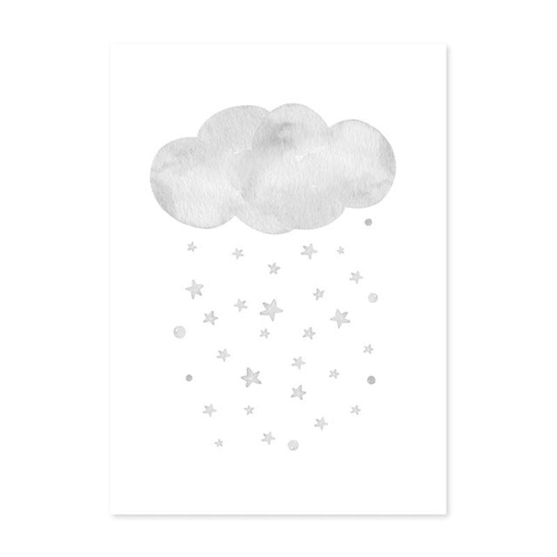 Grey Moon Stars Cloud Nursery - Canvas Wall Art Painting