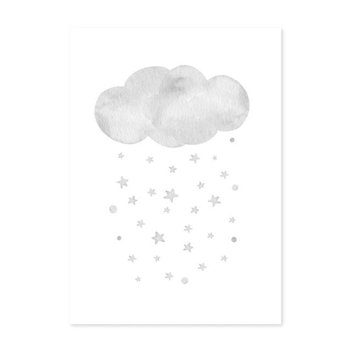 Grey Moon Stars Cloud Nursery - Canvas Wall Art Painting