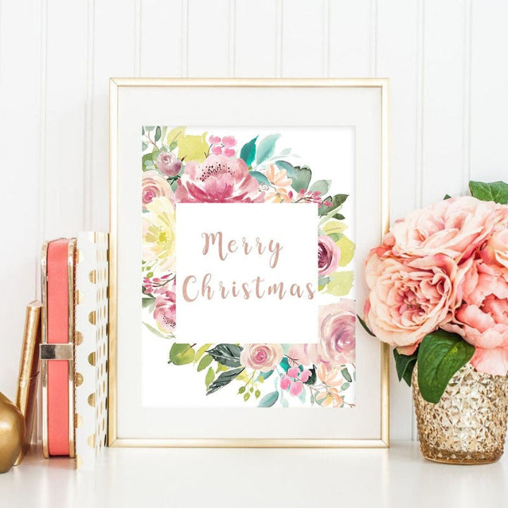 Floral Welcome Sign Poster - Canvas Wall Art Painting