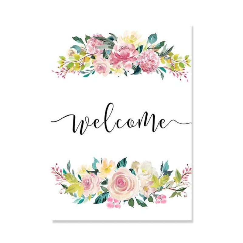Floral Welcome Sign Poster - Canvas Wall Art Painting