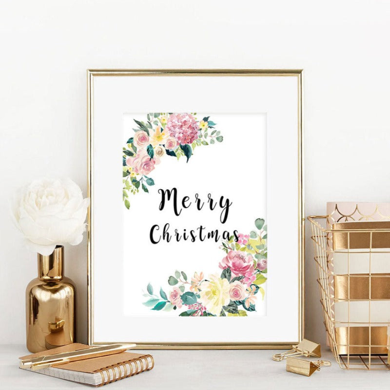 Floral Welcome Sign Poster - Canvas Wall Art Painting