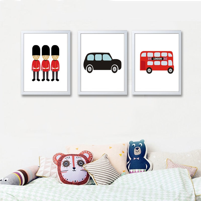 London Bus Theme Nursery Decor - Canvas Wall Art Painting