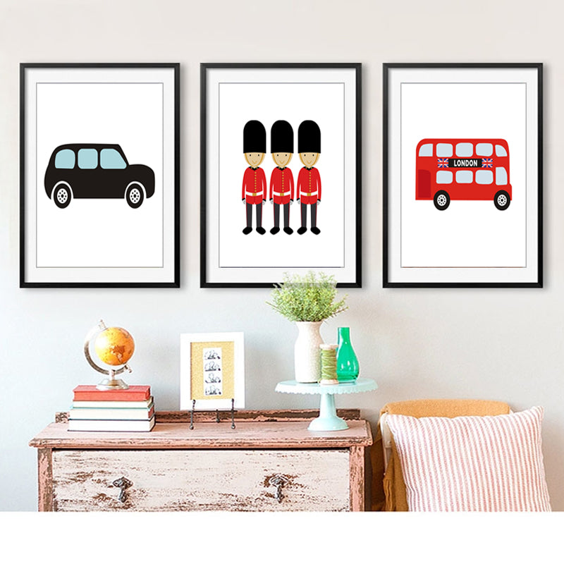 London Bus Theme Nursery Decor - Canvas Wall Art Painting