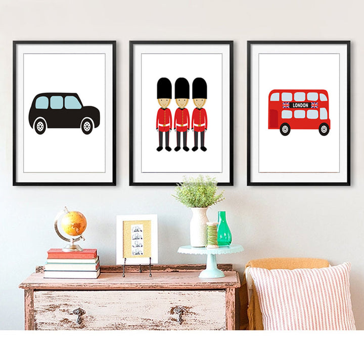 London Bus Theme Nursery Decor - Canvas Wall Art Painting