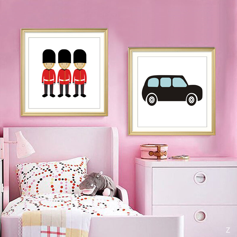 London Bus Theme Nursery Decor - Canvas Wall Art Painting