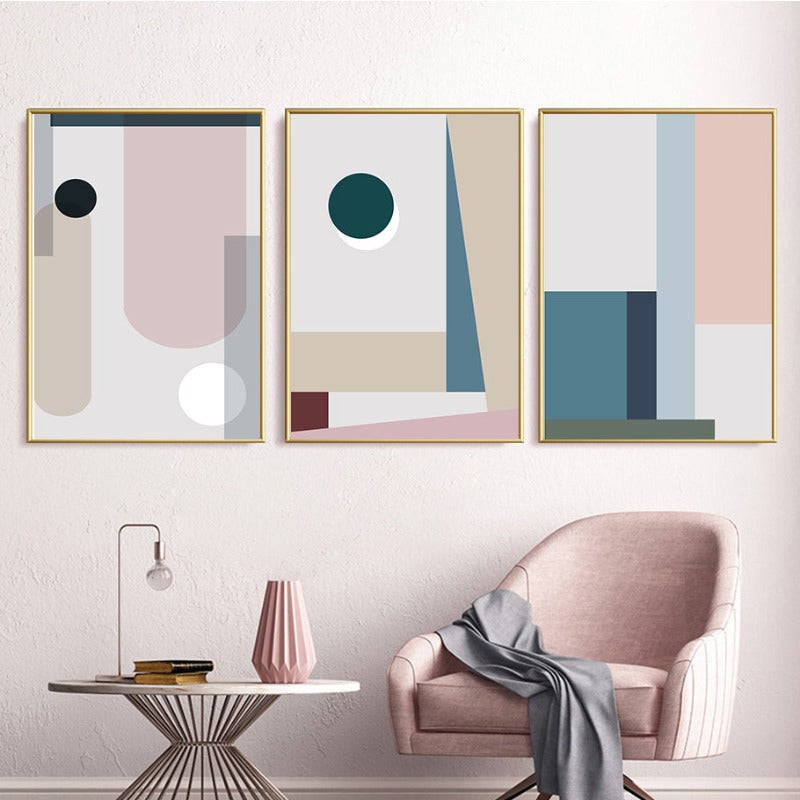 Minimalist Abstract Geometric Pink Blue - Canvas Wall Art Painting