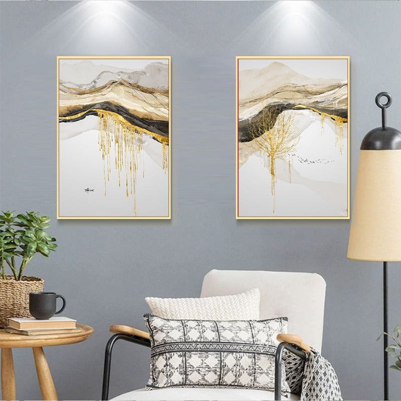 Gold Mountain Landscape - Canvas Wall Art Painting
