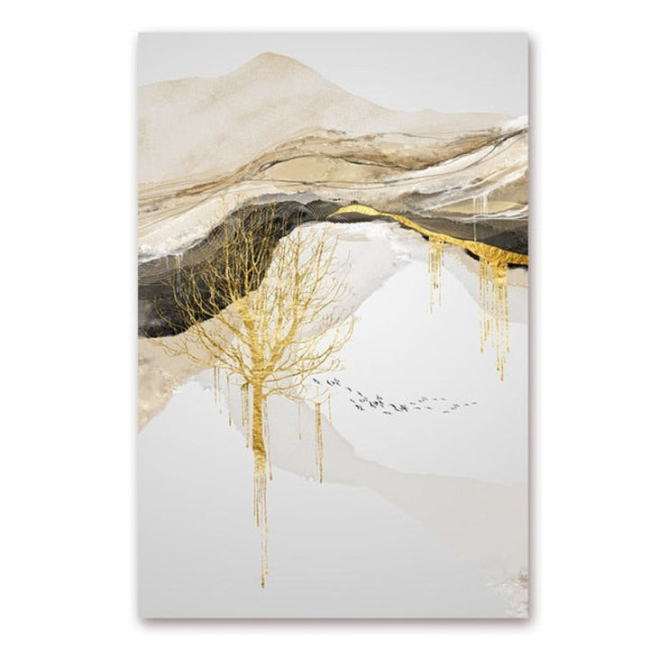 Gold Mountain Landscape - Canvas Wall Art Painting