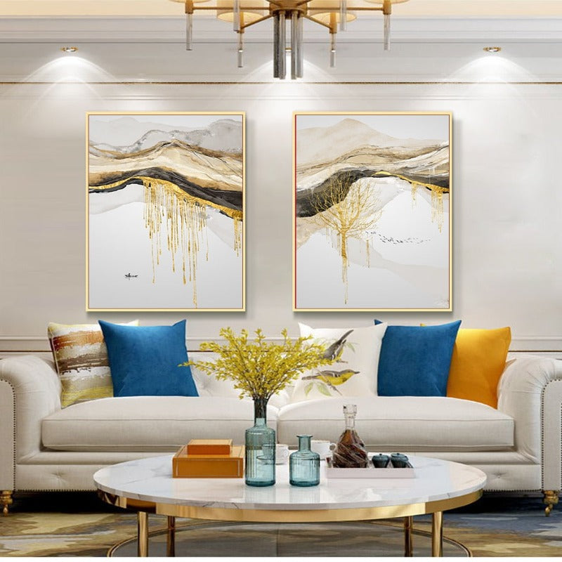 Gold Mountain Landscape - Canvas Wall Art Painting