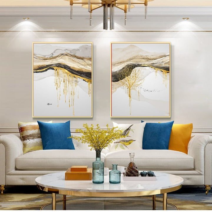 Gold Mountain Landscape - Canvas Wall Art Painting
