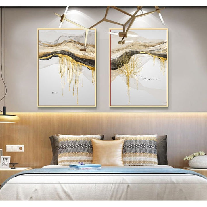 Gold Mountain Landscape - Canvas Wall Art Painting